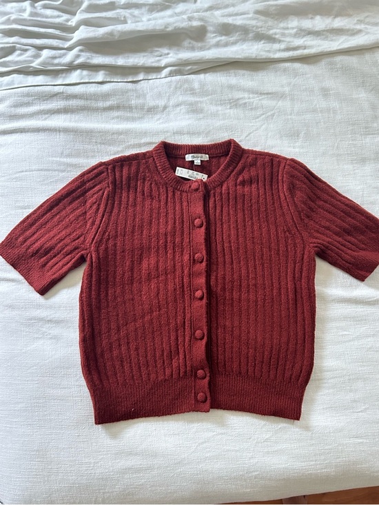 Madewell Sweaters - Madewell Ribbed Short-Sleeve Cardigan - Deep Rust